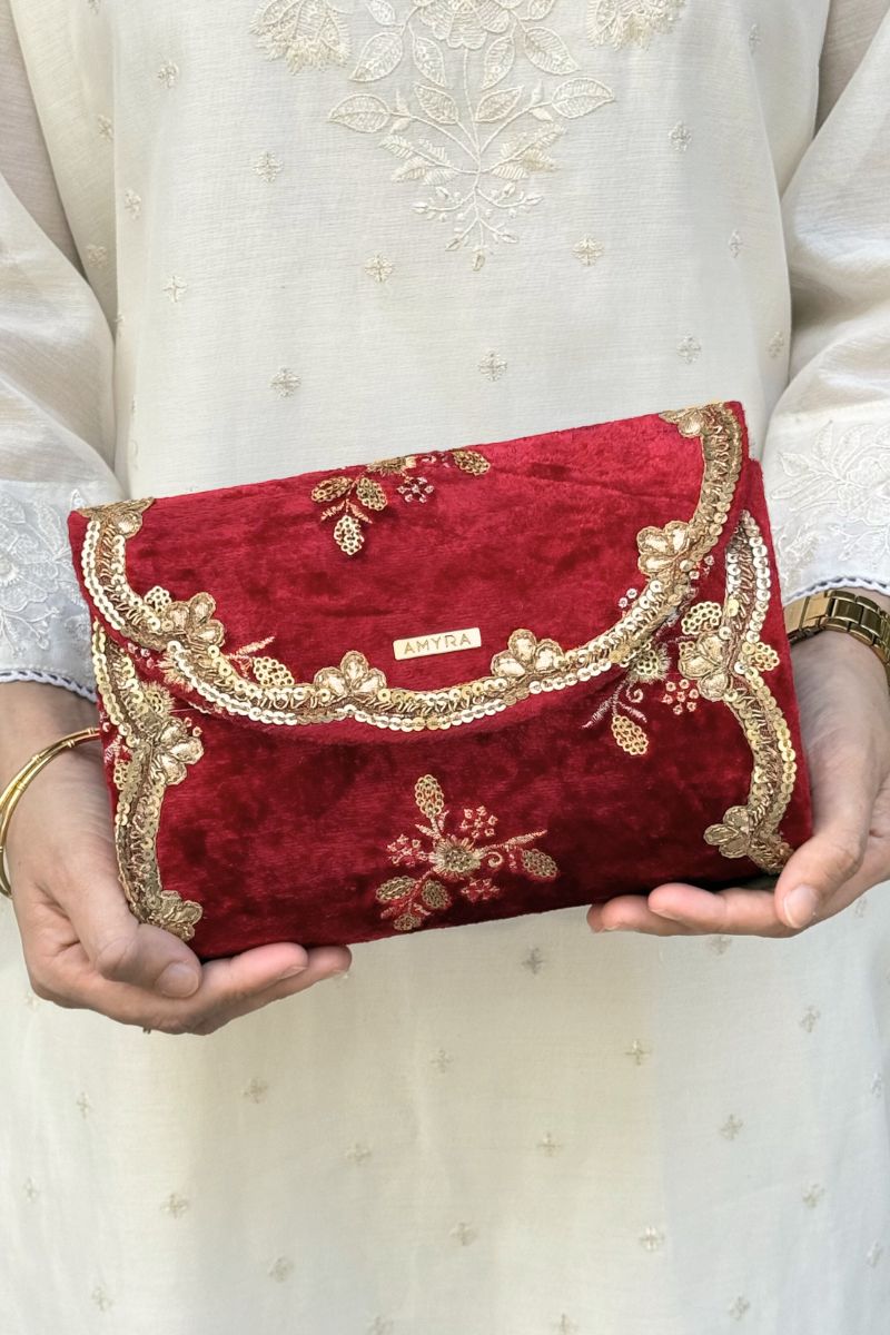 Ras Velvet Embroidered Flapover - Red