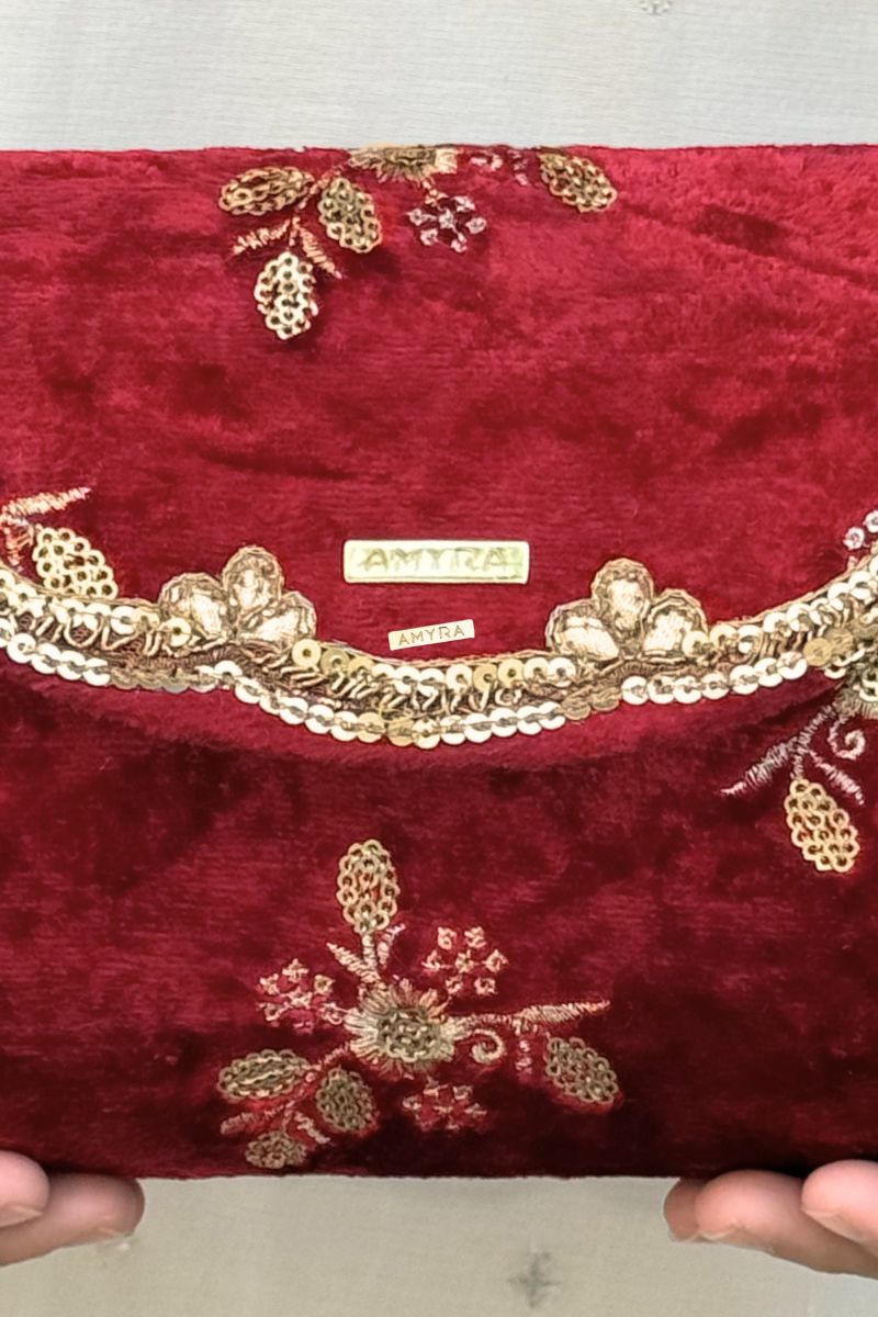 Ras Velvet Embroidered Flapover - Red