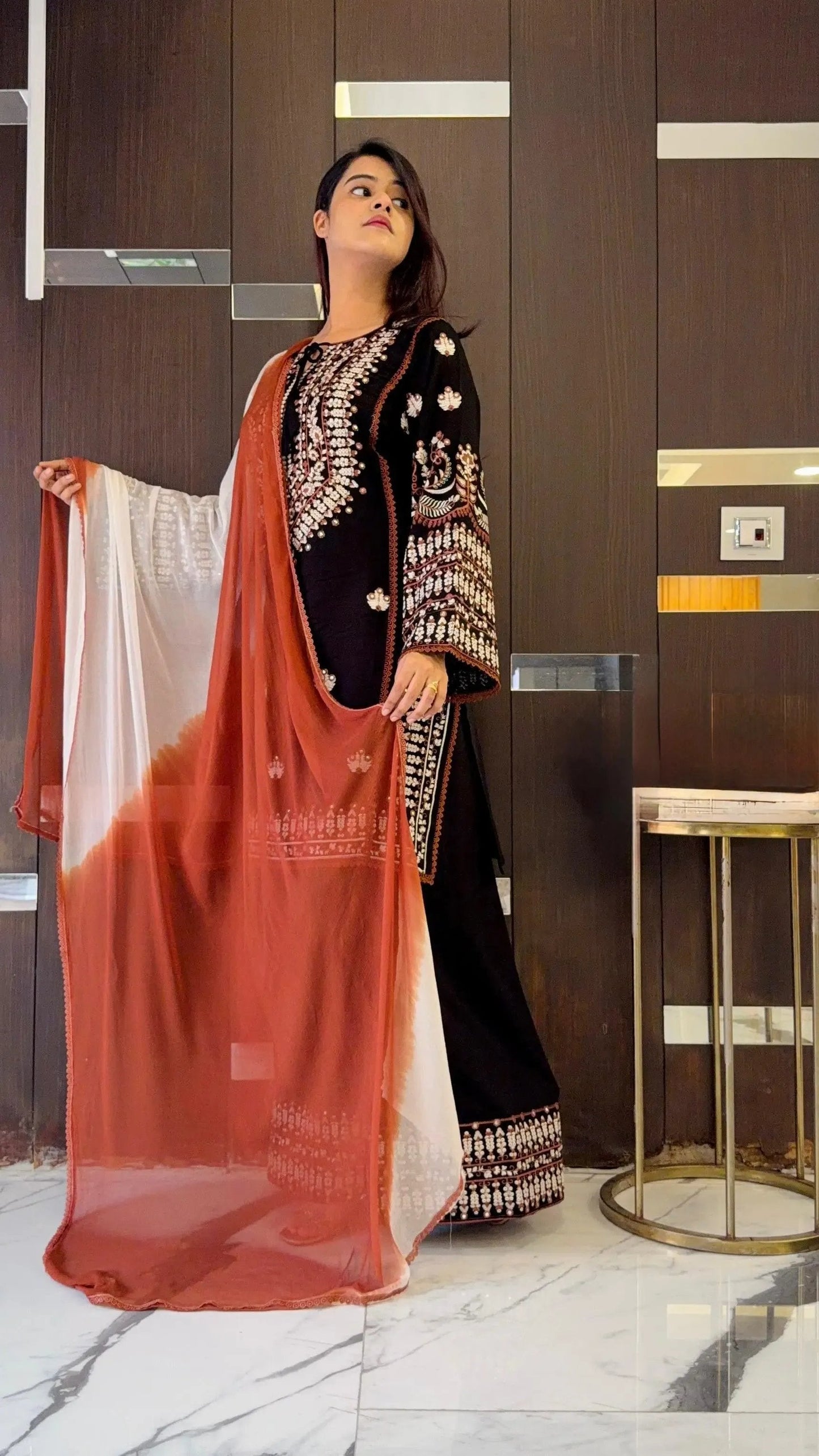 Rayon Cotton Embroidery Work Farshi Salwar Suit Ethenika.com