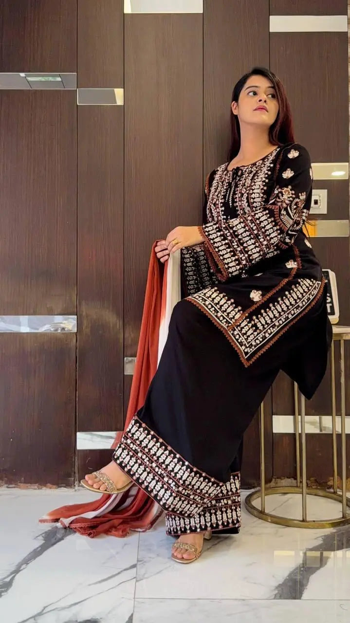 Rayon Cotton Embroidery Work Farshi Salwar Suit Ethenika.com