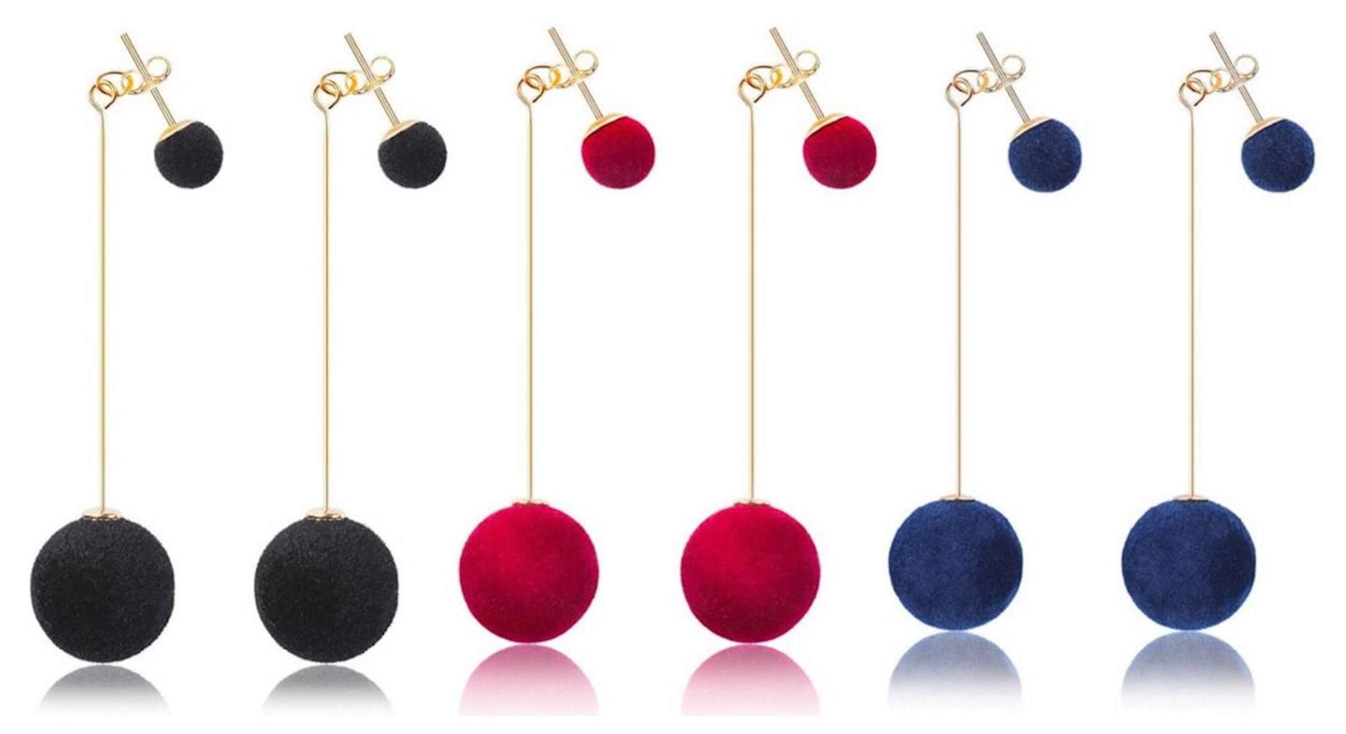 Combo of Red, Blue and Black Plush Ball Dangle and Drop Earring