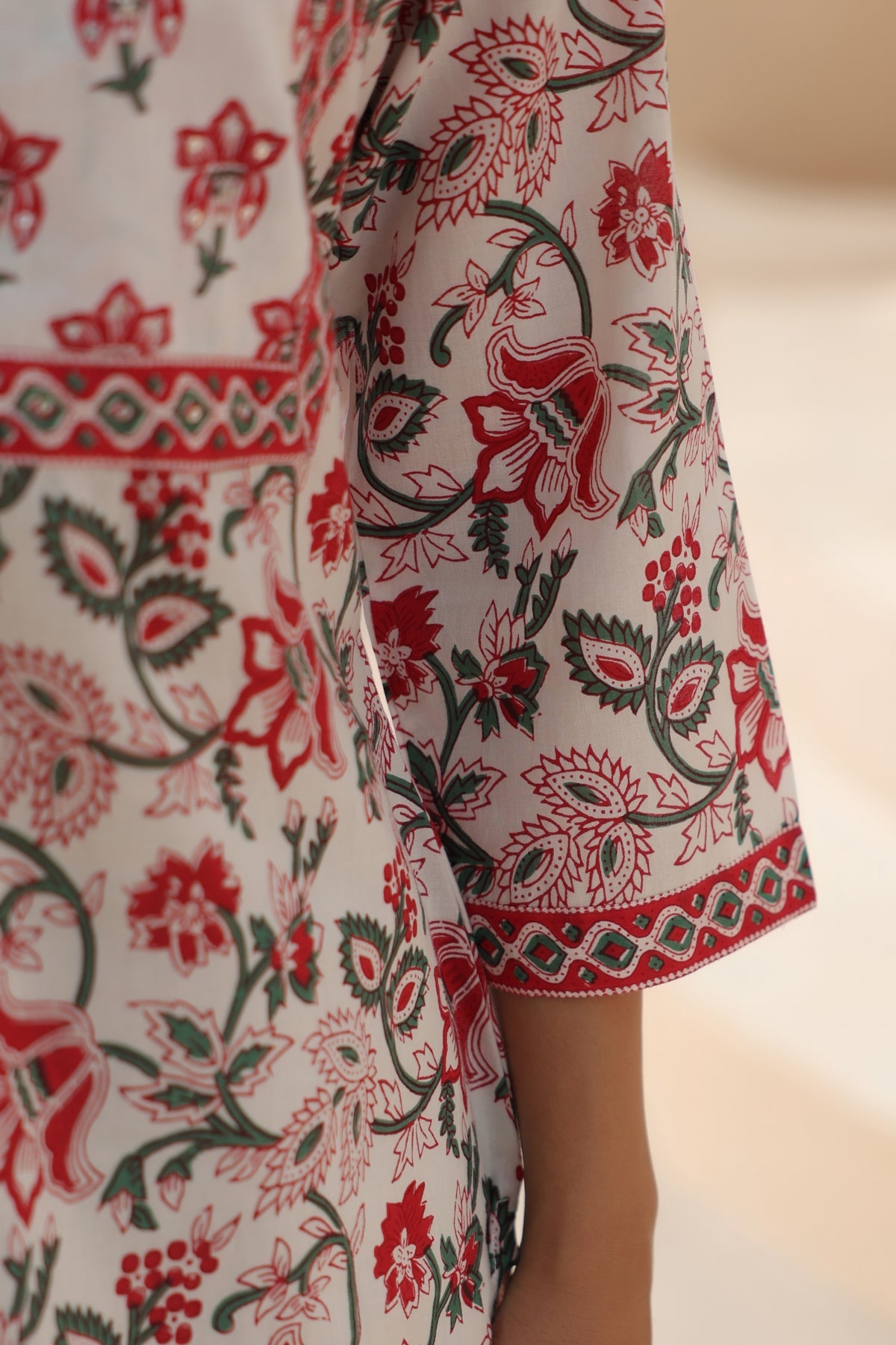 Red Floral Cotton Casual Top