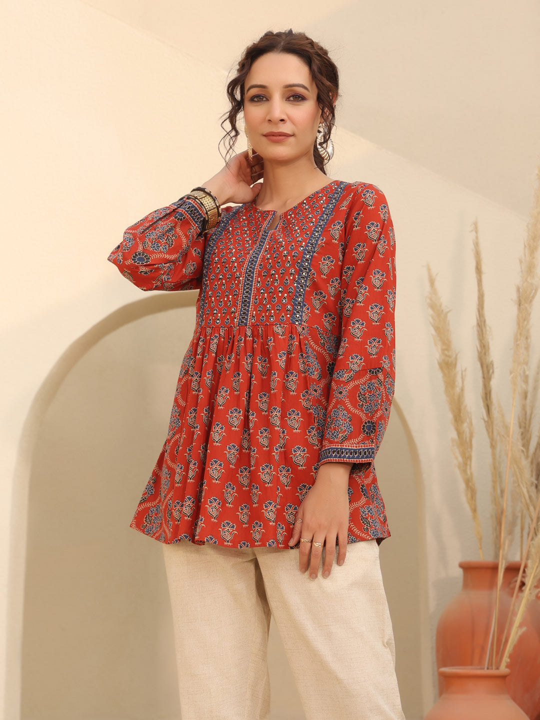 Red Pattern Cotton Top