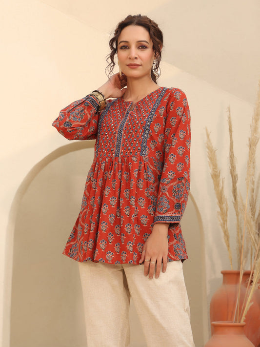 Red Pattern Cotton Top