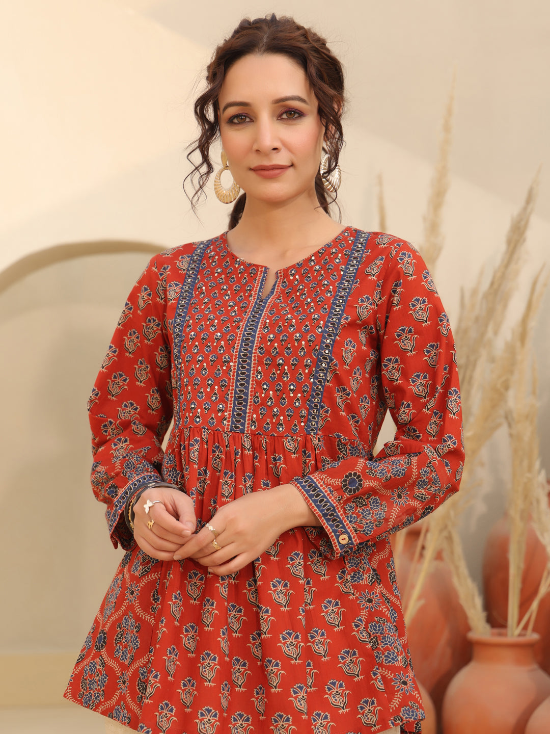 Red Soft Cotton Printed Top