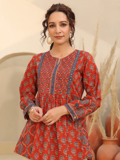 Red Soft Cotton Printed Top