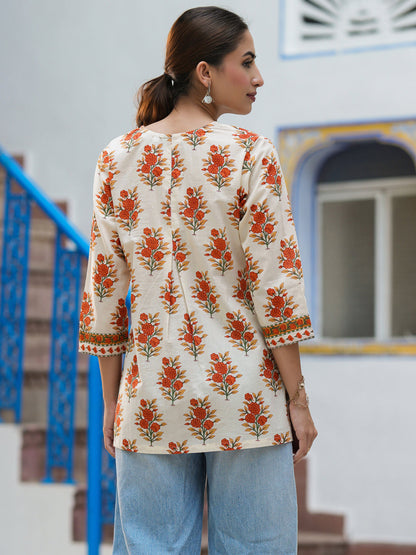Regular fit floral cotton top