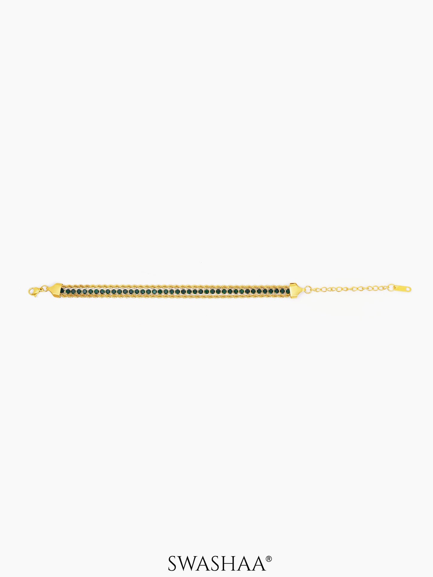 Reya Green Diamond Charms Layered Rope 18K Gold Plated Loose Bracelet
