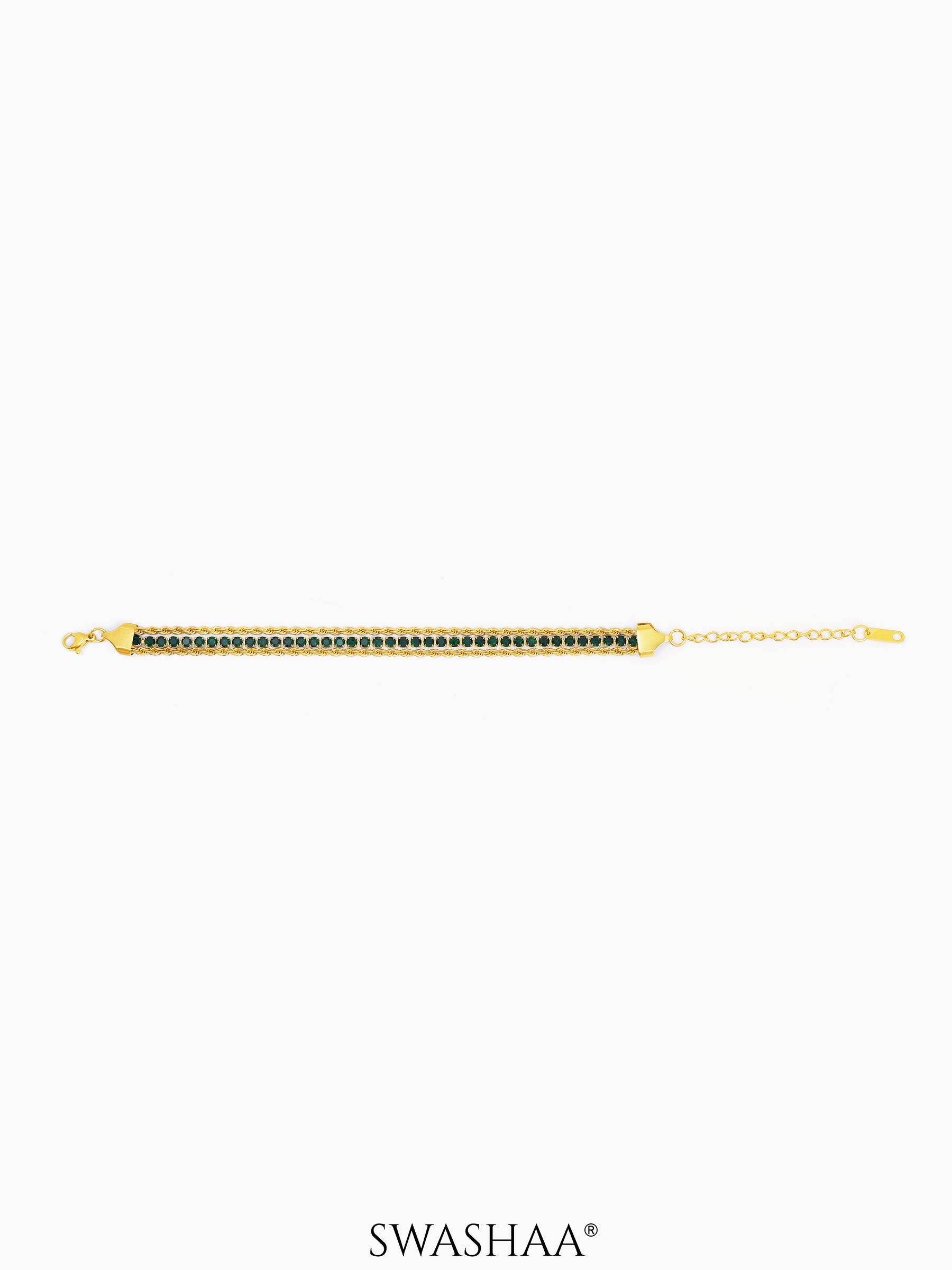 Reya Green Diamond Charms Layered Rope 18K Gold Plated Loose Bracelet