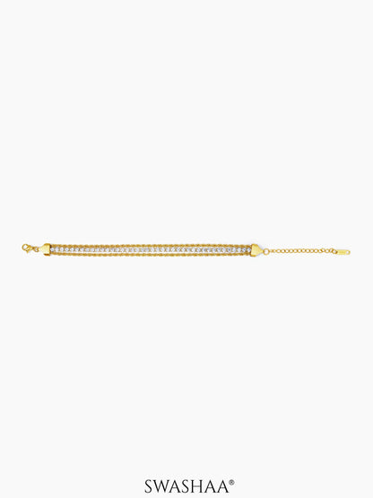 Reya White Diamond Charms Layered Rope 18K Gold Plated Loose Bracelet