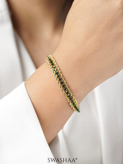 Reya Green Diamond Charms Layered Rope 18K Gold Plated Loose Bracelet