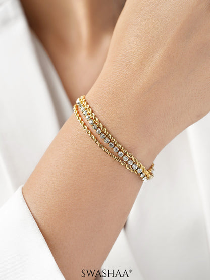 Reya White Diamond Charms Layered Rope 18K Gold Plated Loose Bracelet