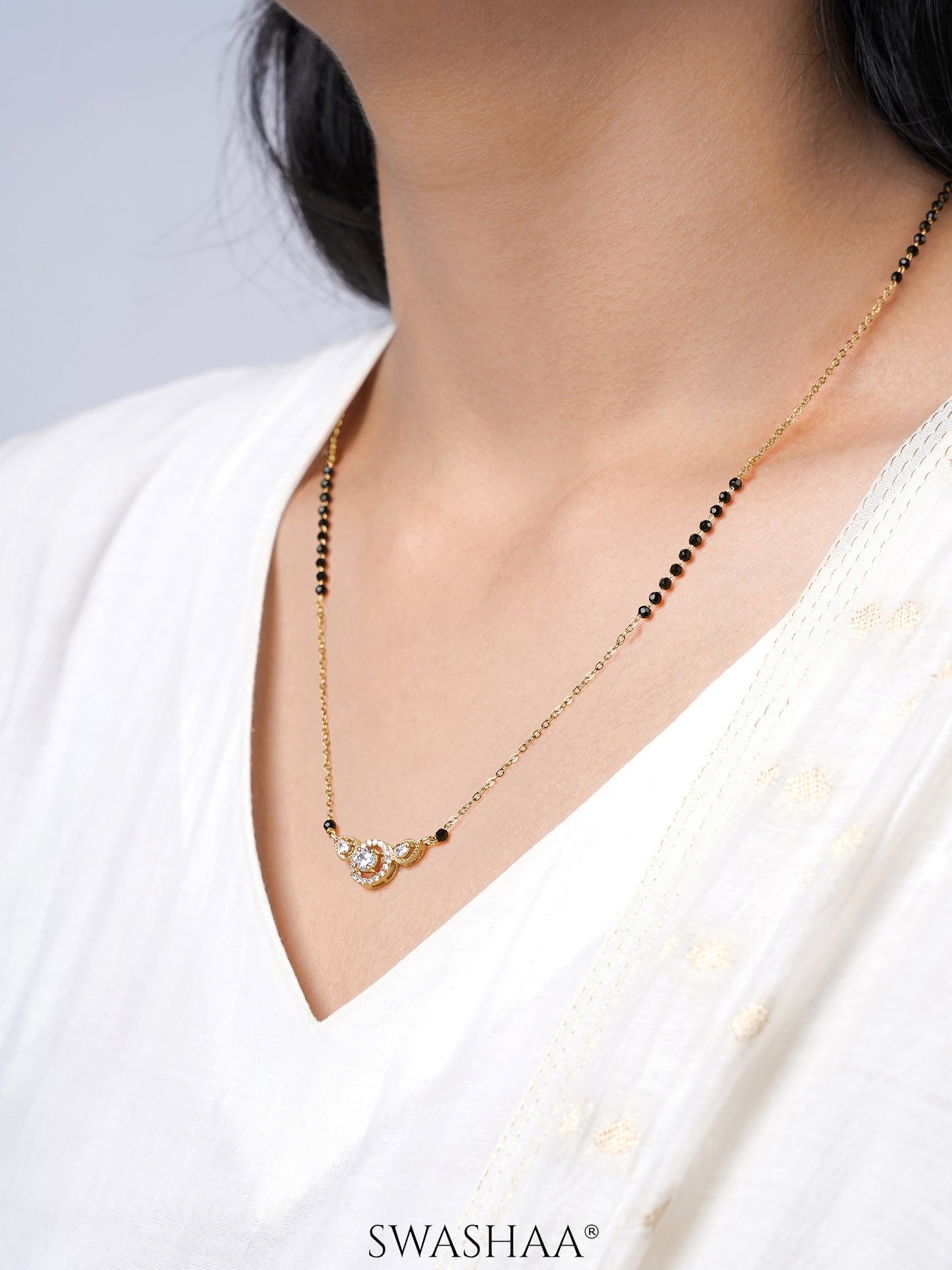 Rivya Teardrop Shaped CZ Diamond 18K Gold Plated Mangalsutra