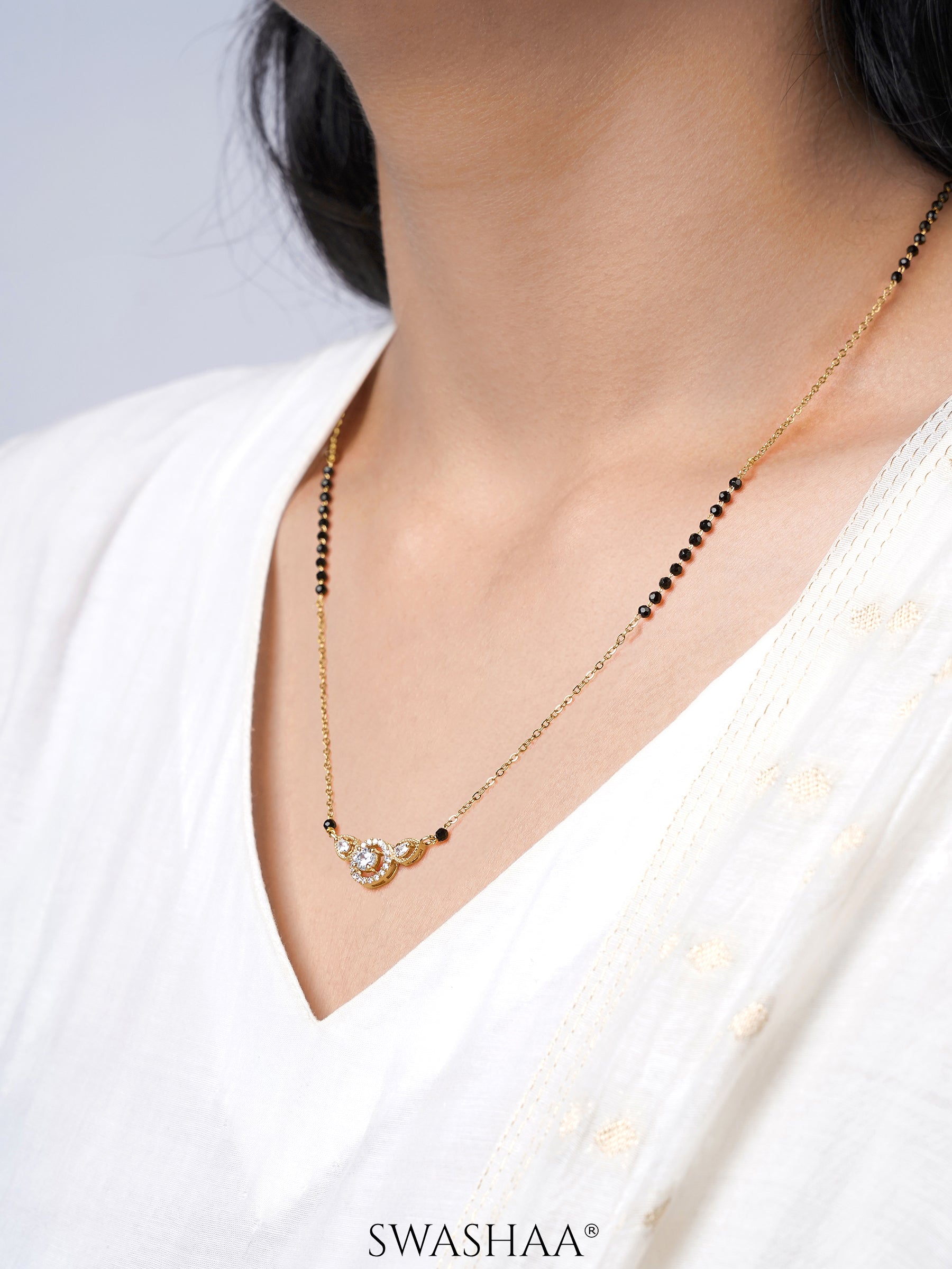 Rivya Teardrop Shaped CZ Diamond 18K Gold Plated Mangalsutra