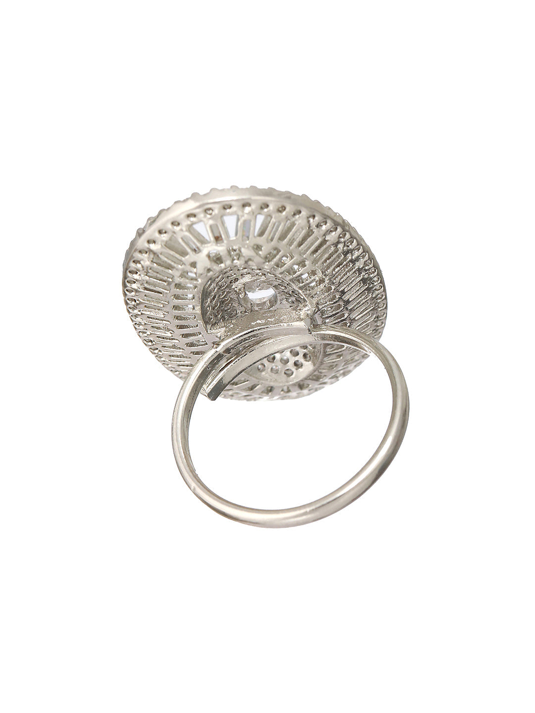 Priyaasi Oval Elegance American Diamond Silver-Plated Cocktail Ring
