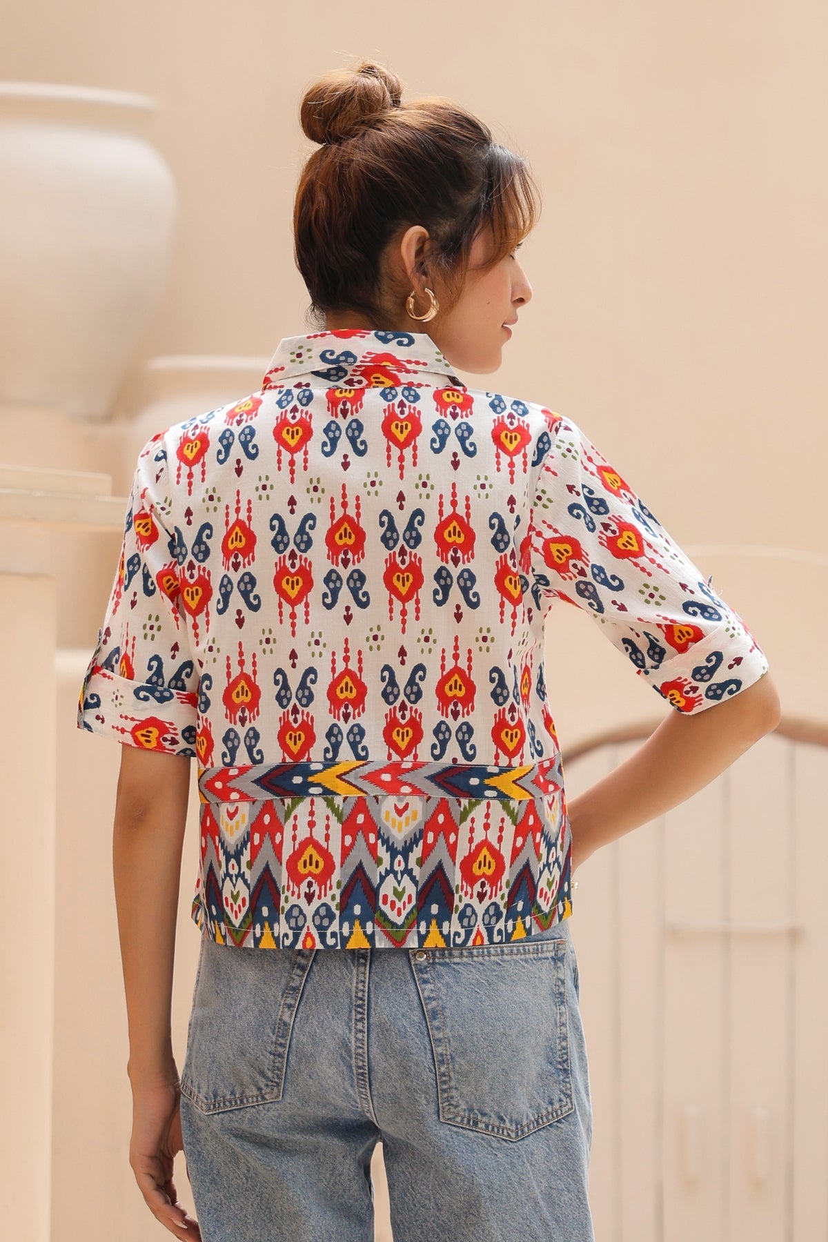 Roll-Up Sleeve Printed Shirt Top