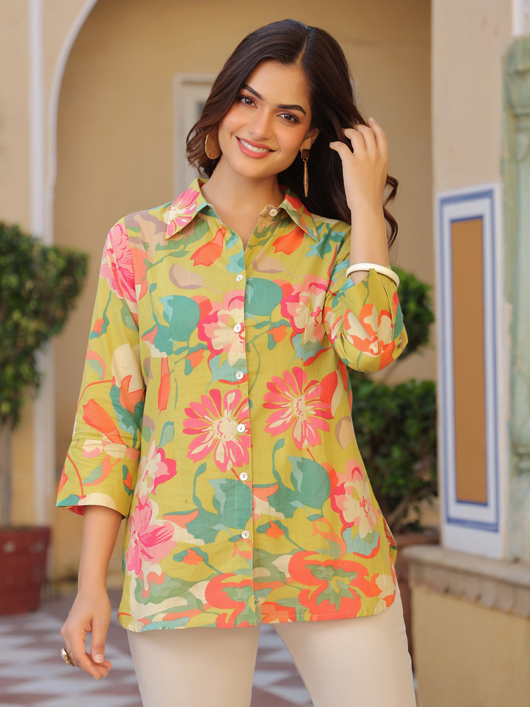 Roll-up sleeves cotton top women