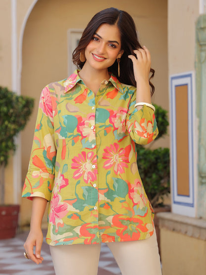 Roll-up sleeves cotton top women