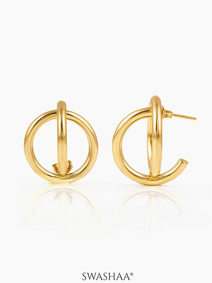 Romy Mordern Twist Circular 18K Gold Plated Dual Loop Earrings