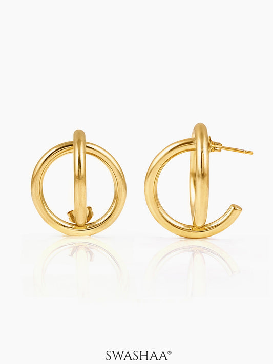 Romy Mordern Twist Circular 18K Gold Plated Dual Loop Earrings