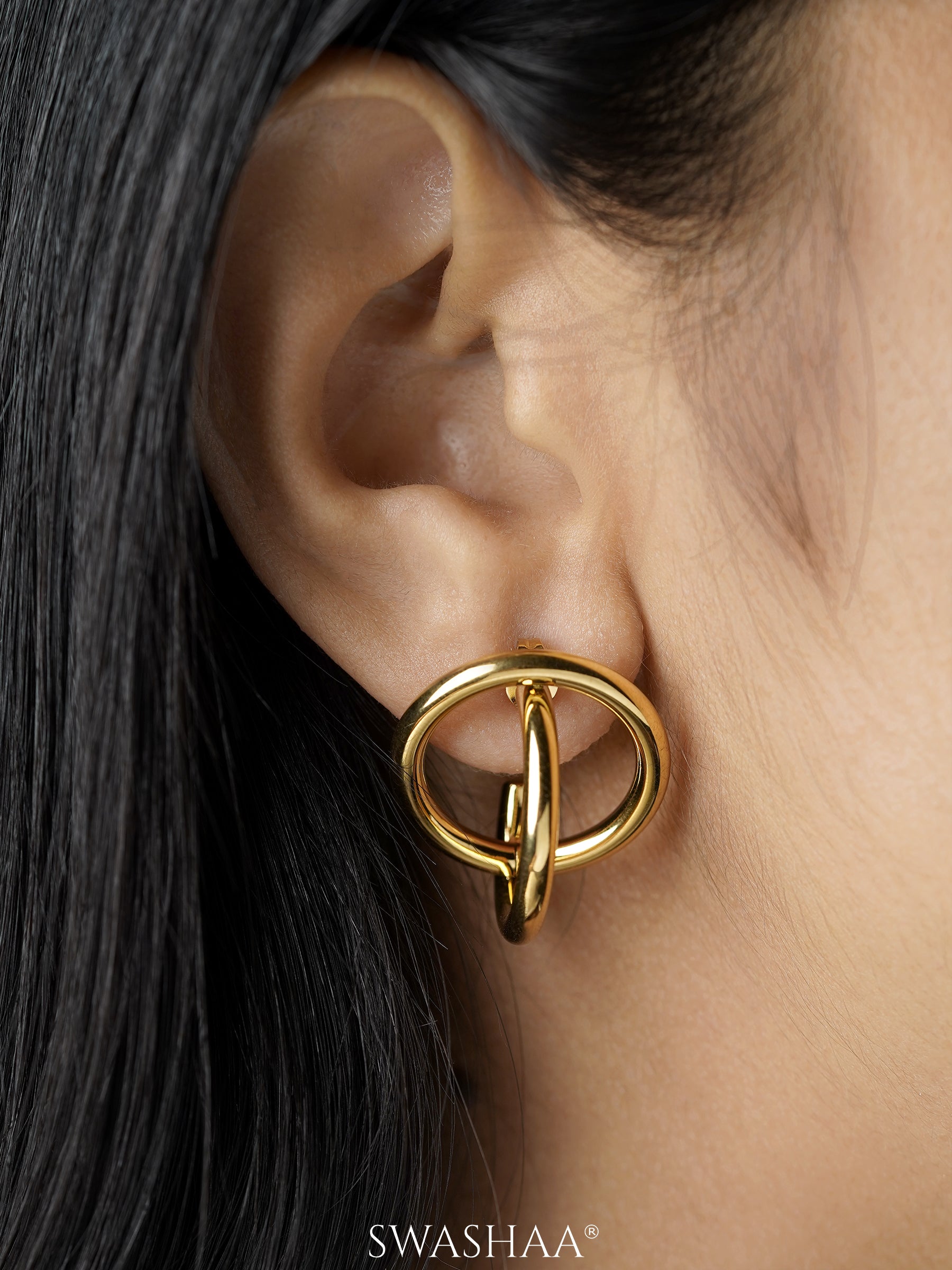 Romy Mordern Twist Circular 18K Gold Plated Dual Loop Earrings