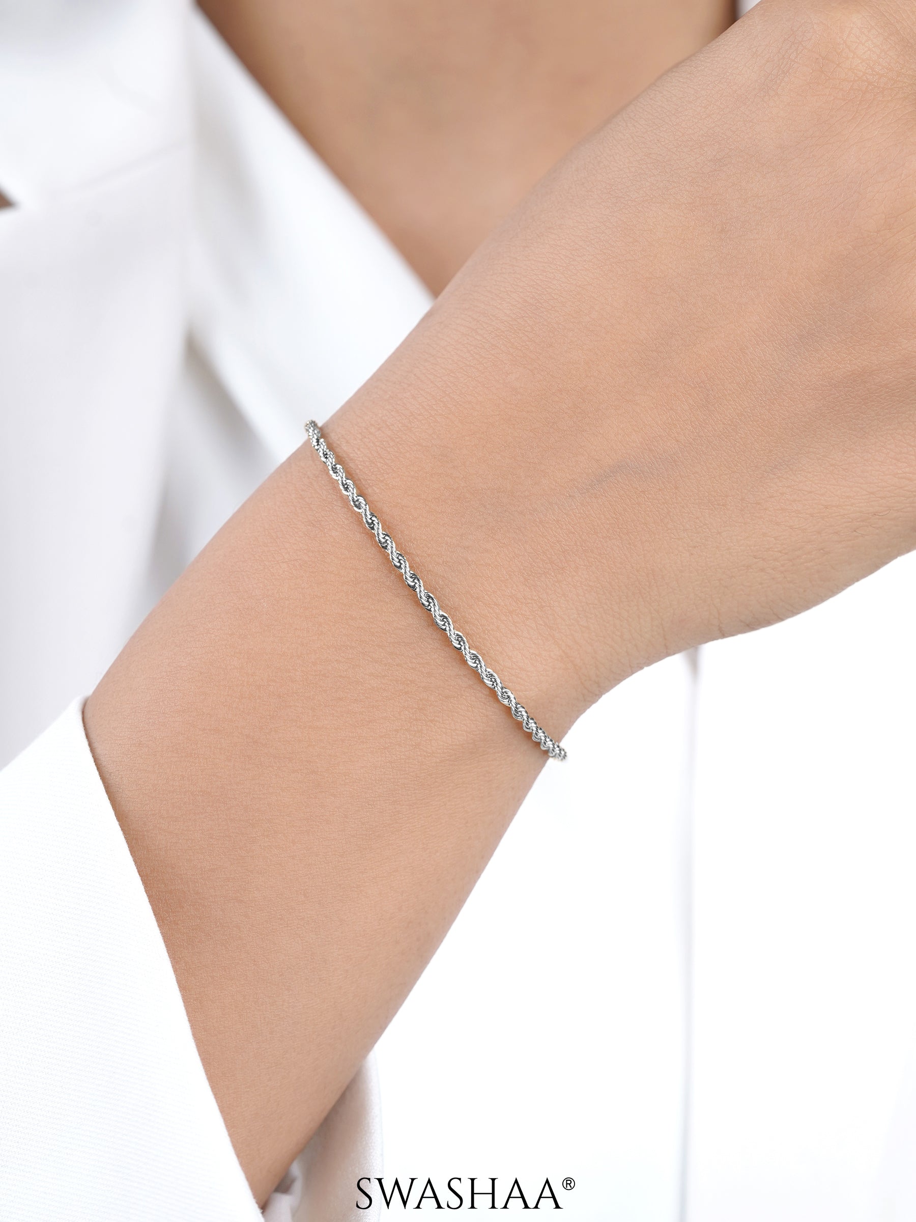 Rope Twisted Links Silver Loose Chain Bracelet