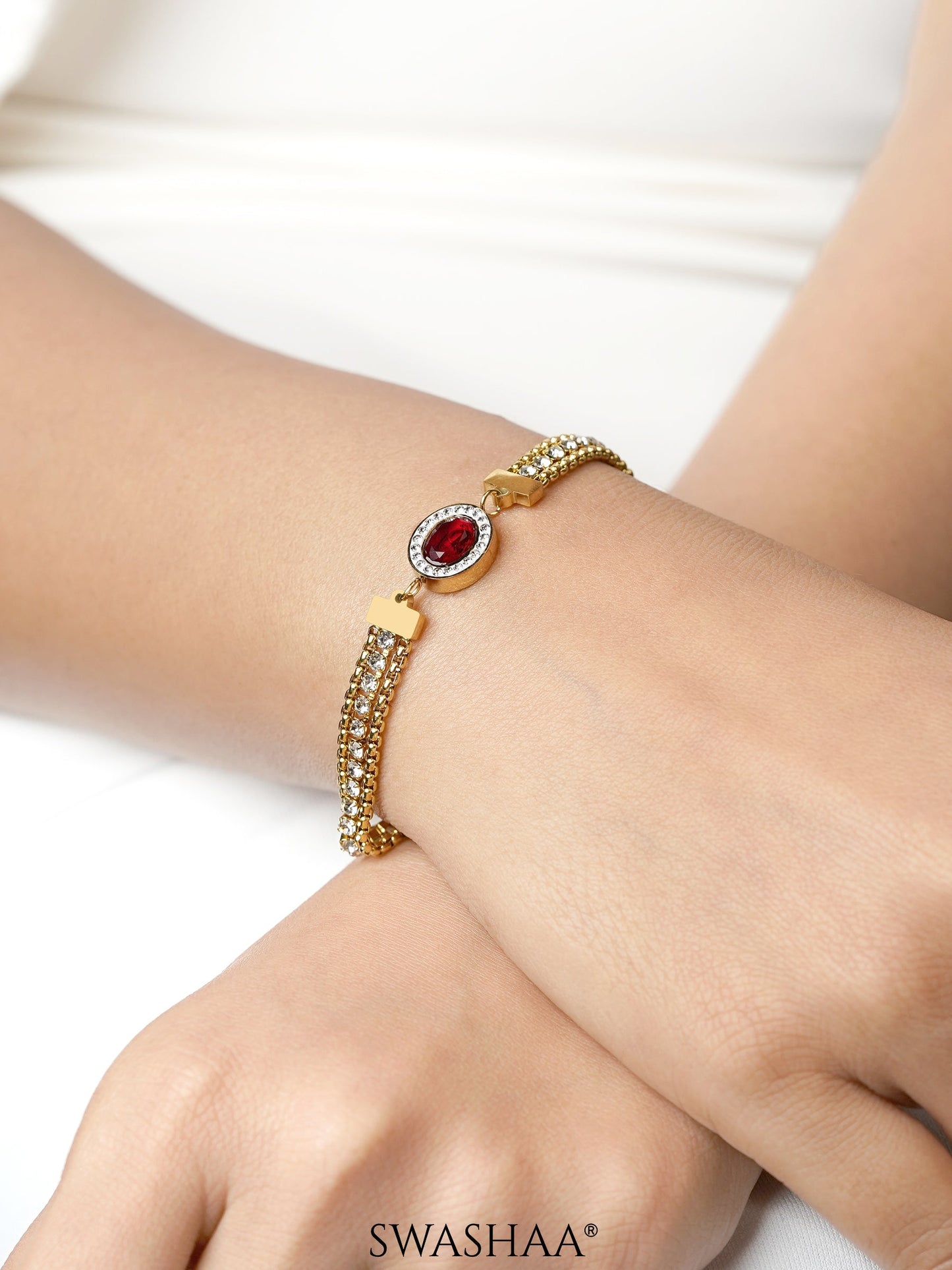  Red Stone Ruby 18K Gold Plated Loose Bracelet
