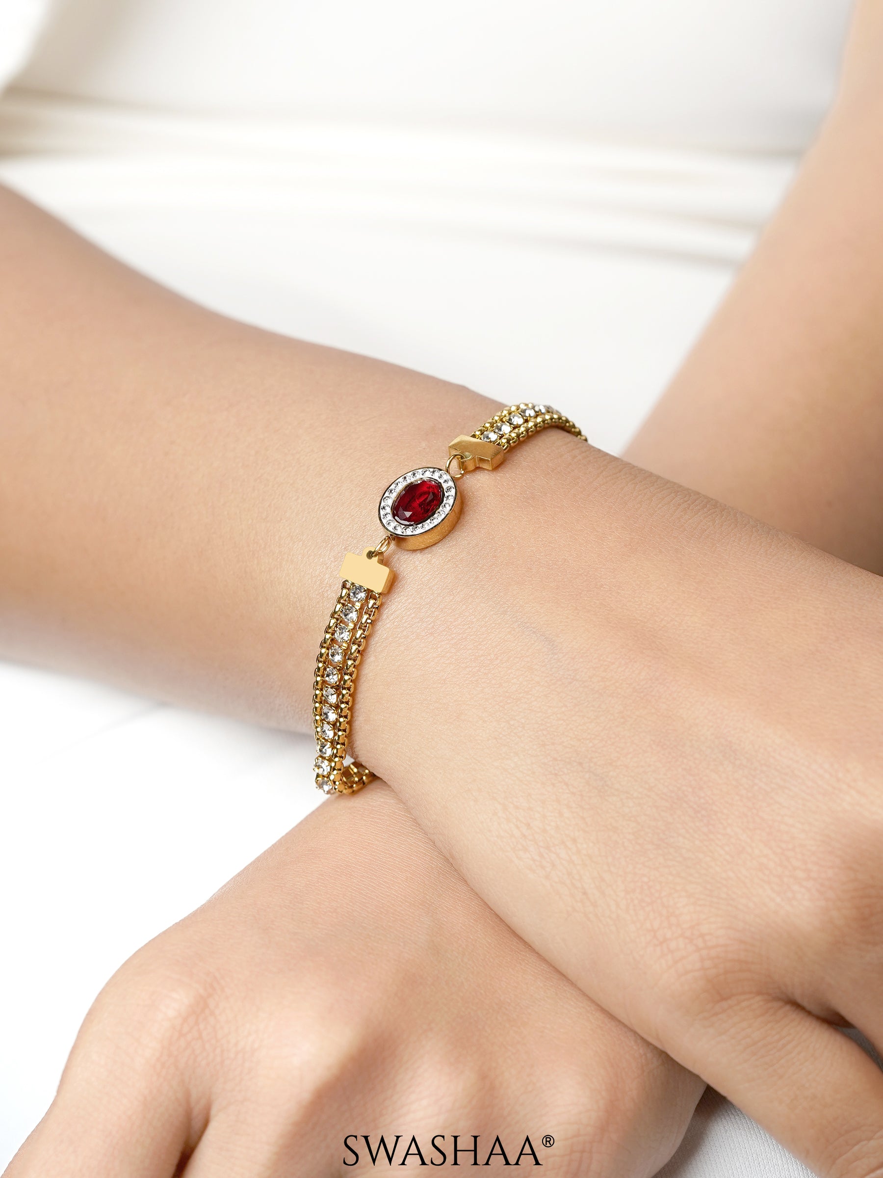  Red Stone Ruby 18K Gold Plated Loose Bracelet