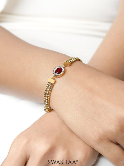  Red Stone Ruby 18K Gold Plated Loose Bracelet