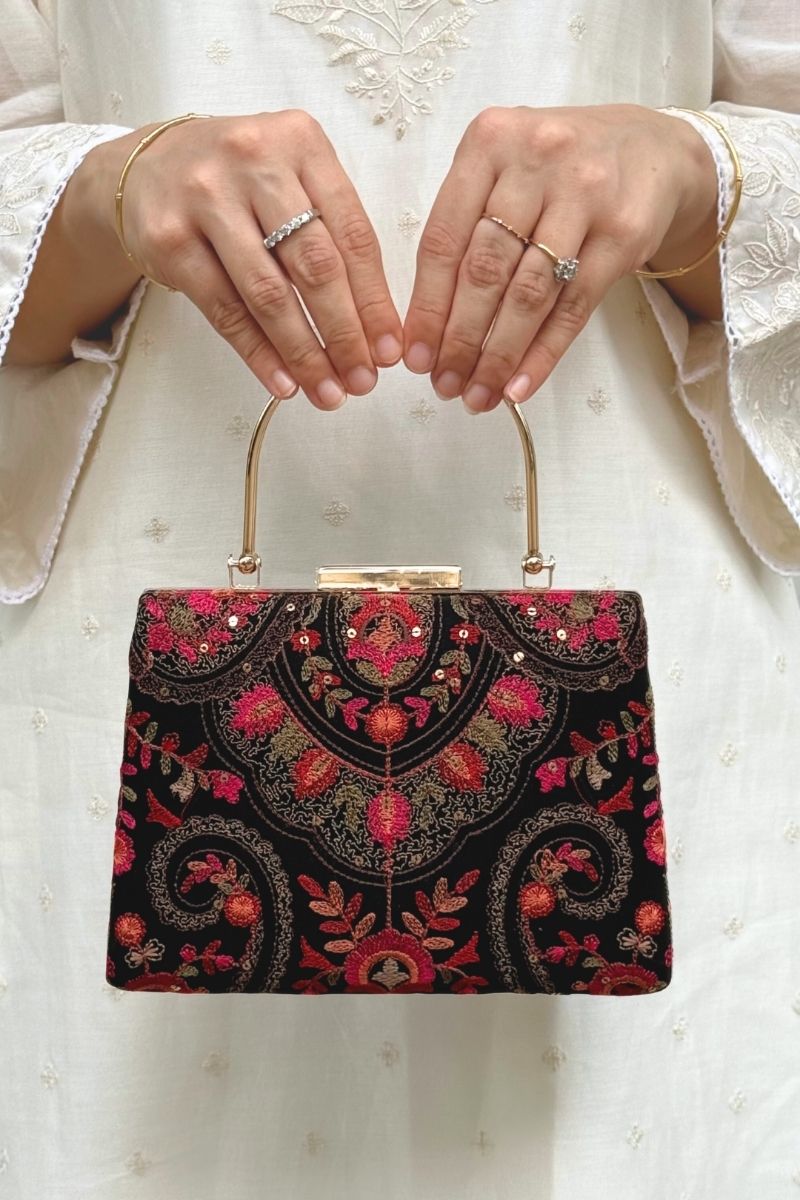 Rumi Embroidered Clutch - Black