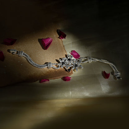 Floral Motif Silver Kada