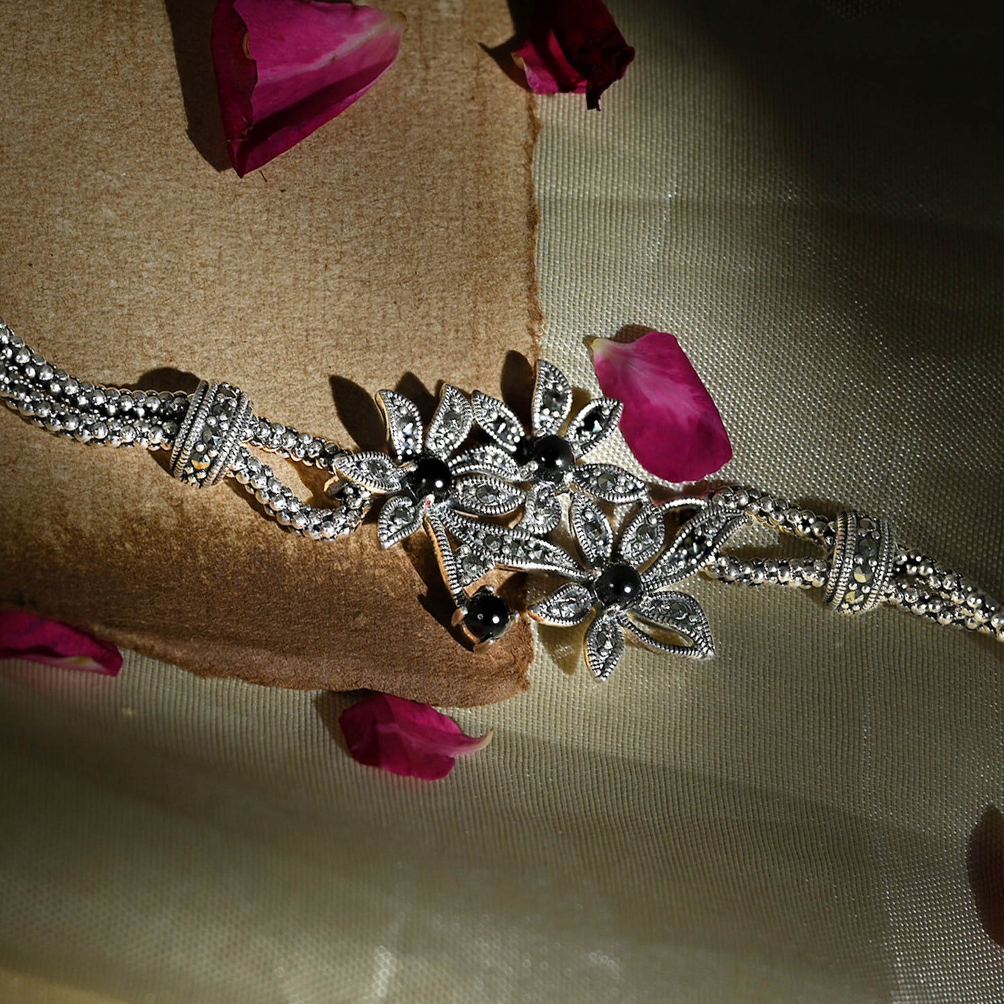 Floral Motif Silver Kada