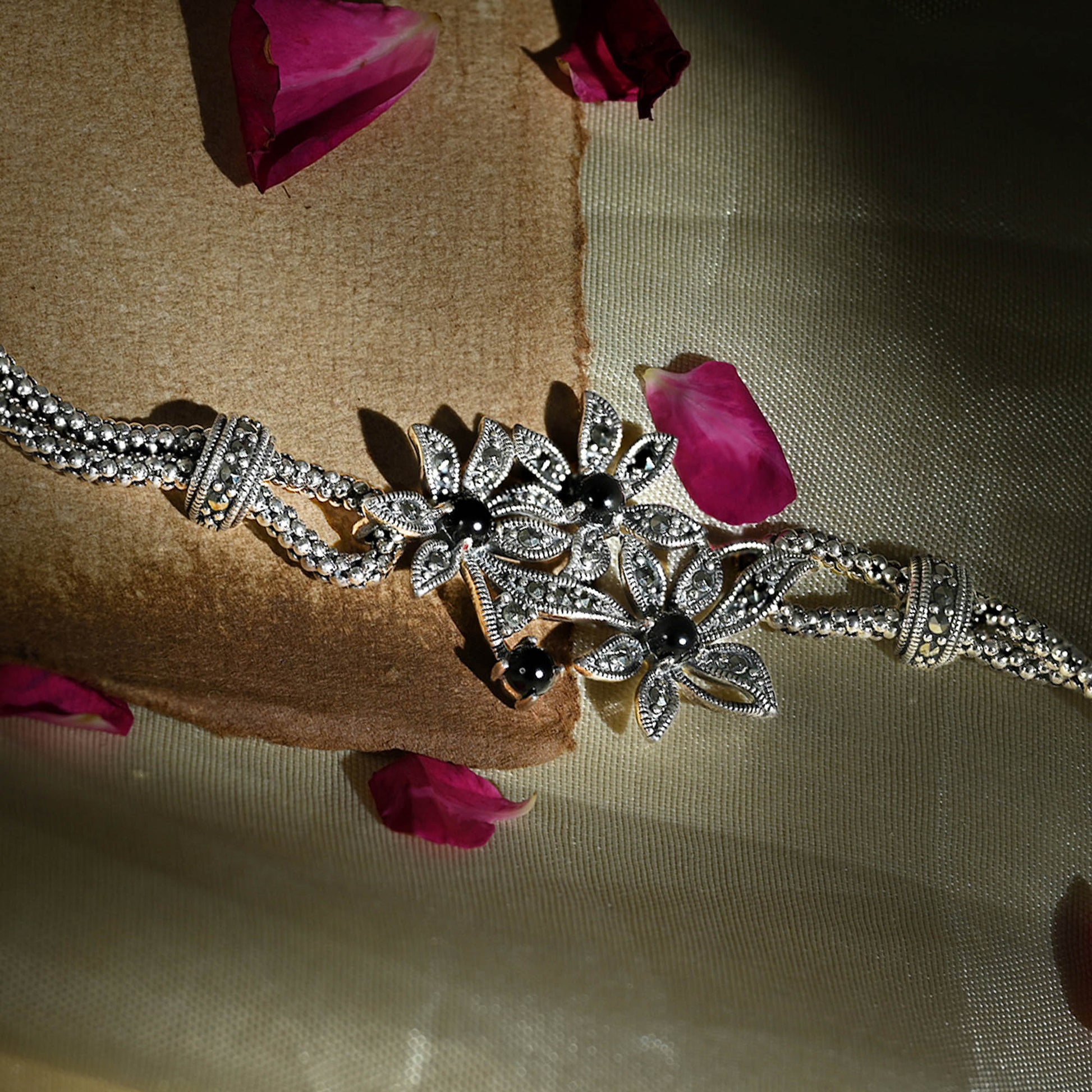 Floral Motif Silver Kada