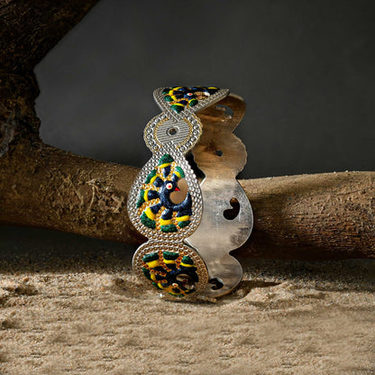 Enamel-Patterned Silver Kada