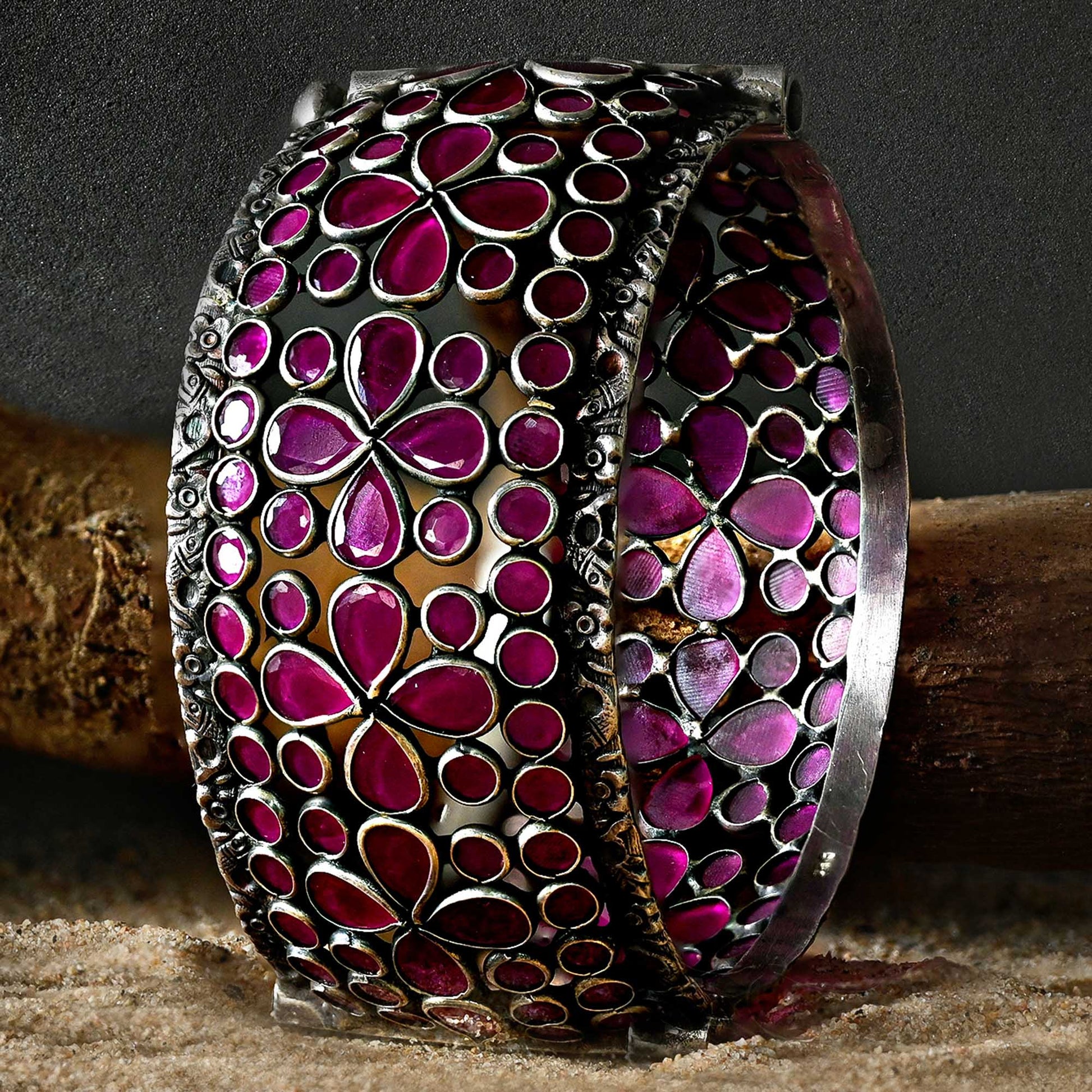 Floral Cutwork Silver Kada