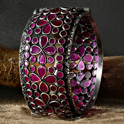 Floral Cutwork Silver Kada