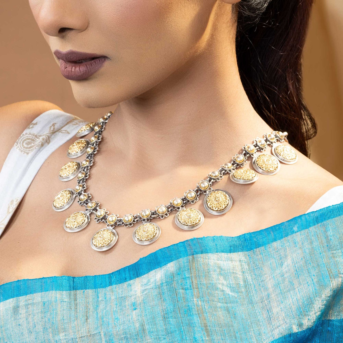 Golden Charm Silver Necklace