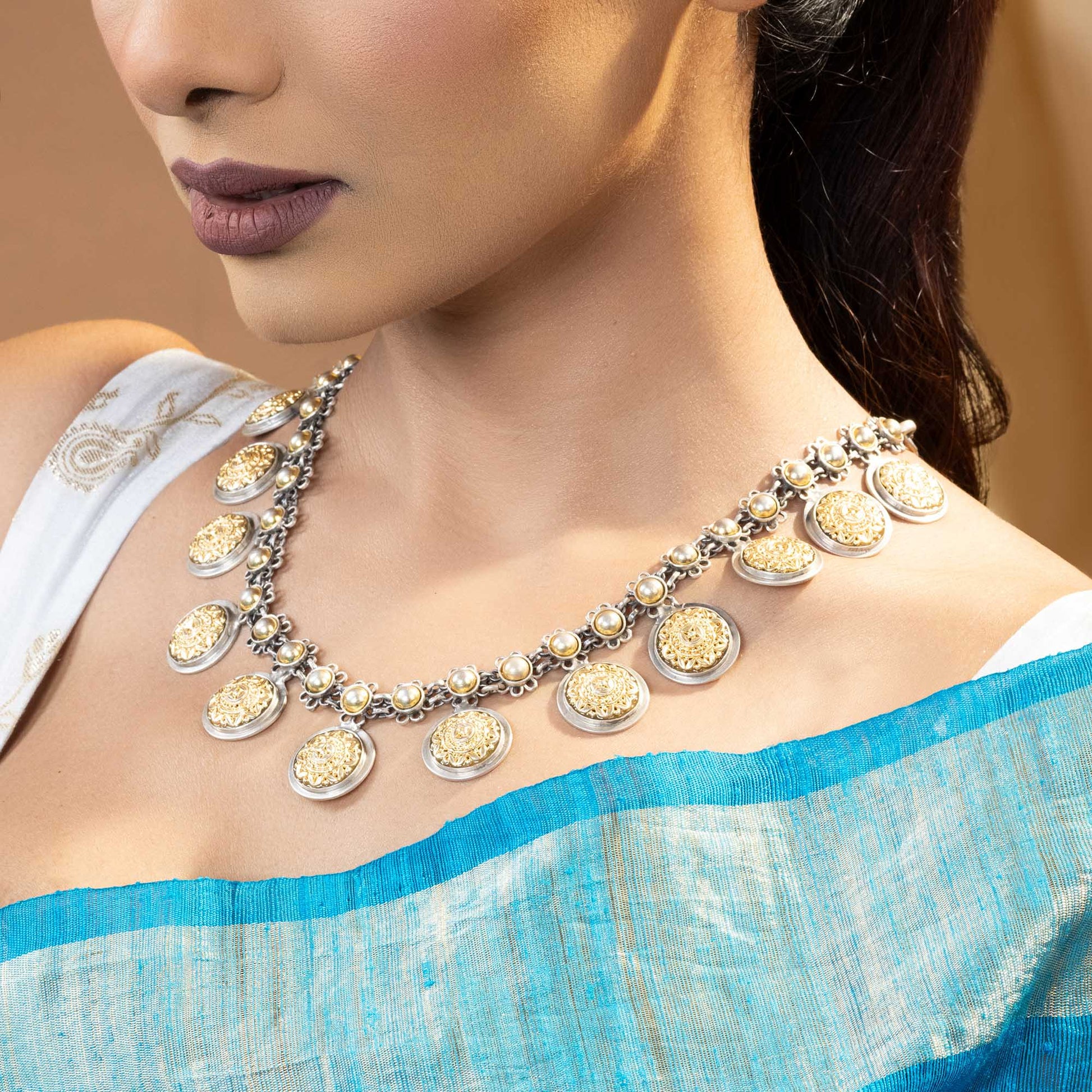 Golden Charm Silver Necklace