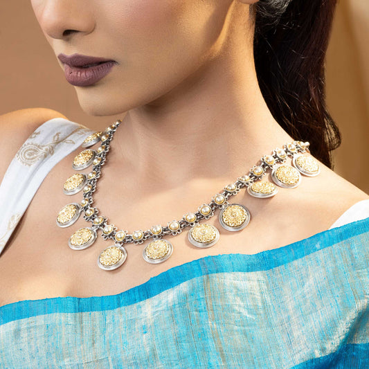Golden Charm Silver Necklace
