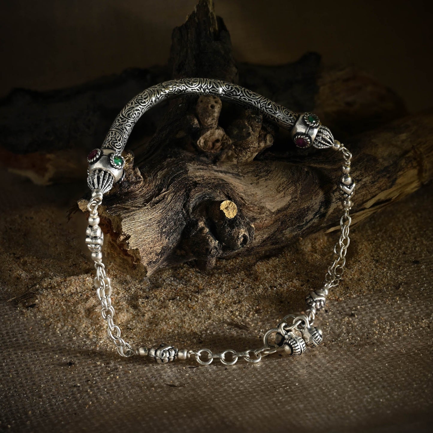 Ornamental Motif Gem Anklet