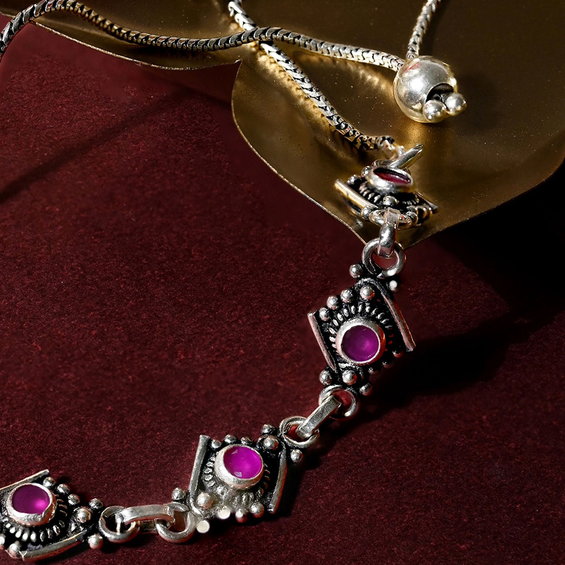 Ruby-Accented Silver Anklet