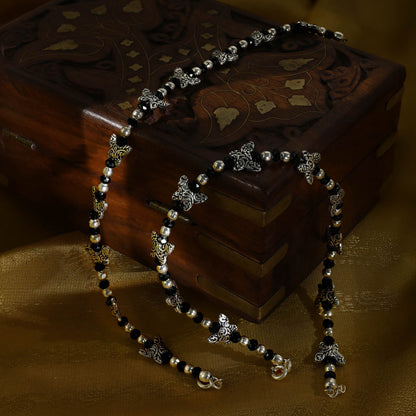 Embellished Beads Oxidised Silver Anklet