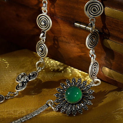 Spiral Motifs Green Stone Anklets