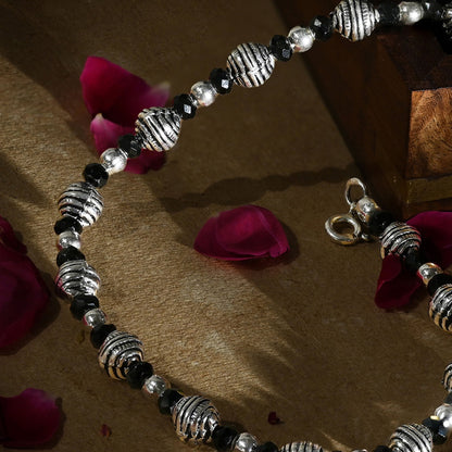 Silver Black Bead Anklet