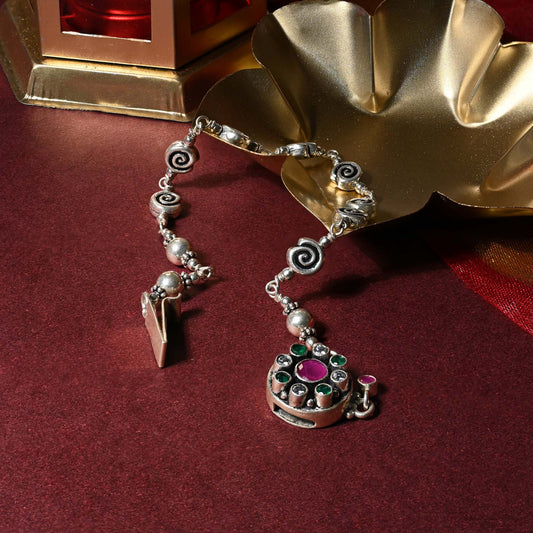 Gem Accents Intricate Silver Anklet