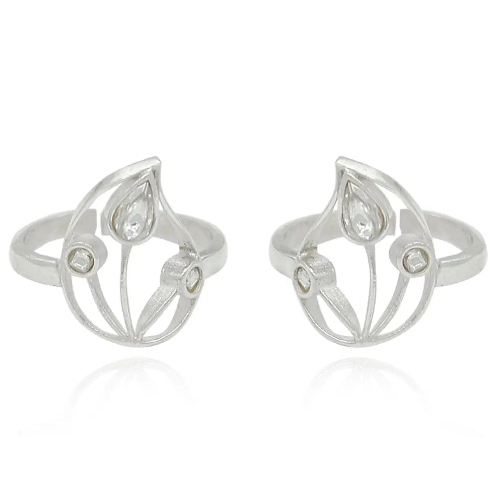 Silver 92.5 Aam Ras White Stone Toe Ring