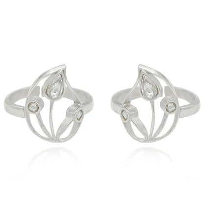 Silver 92.5 Aam Ras White Stone Toe Ring