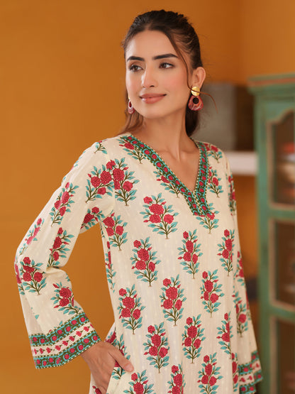 Women Ethnic Motifs Printed Pure Cotton Flared Sleeves A-Line Kurta