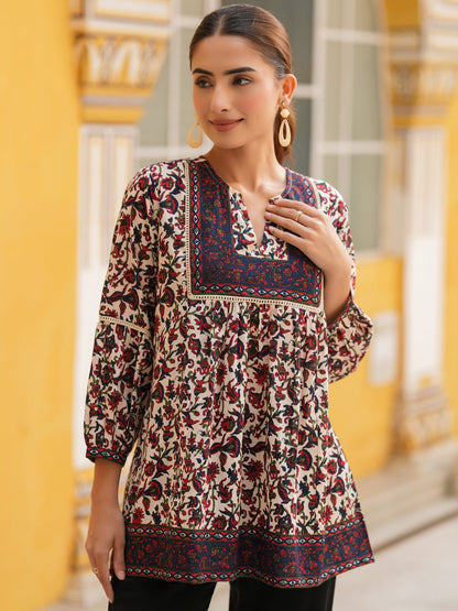 Women Floral Printed Round Neck Pure Cotton Top