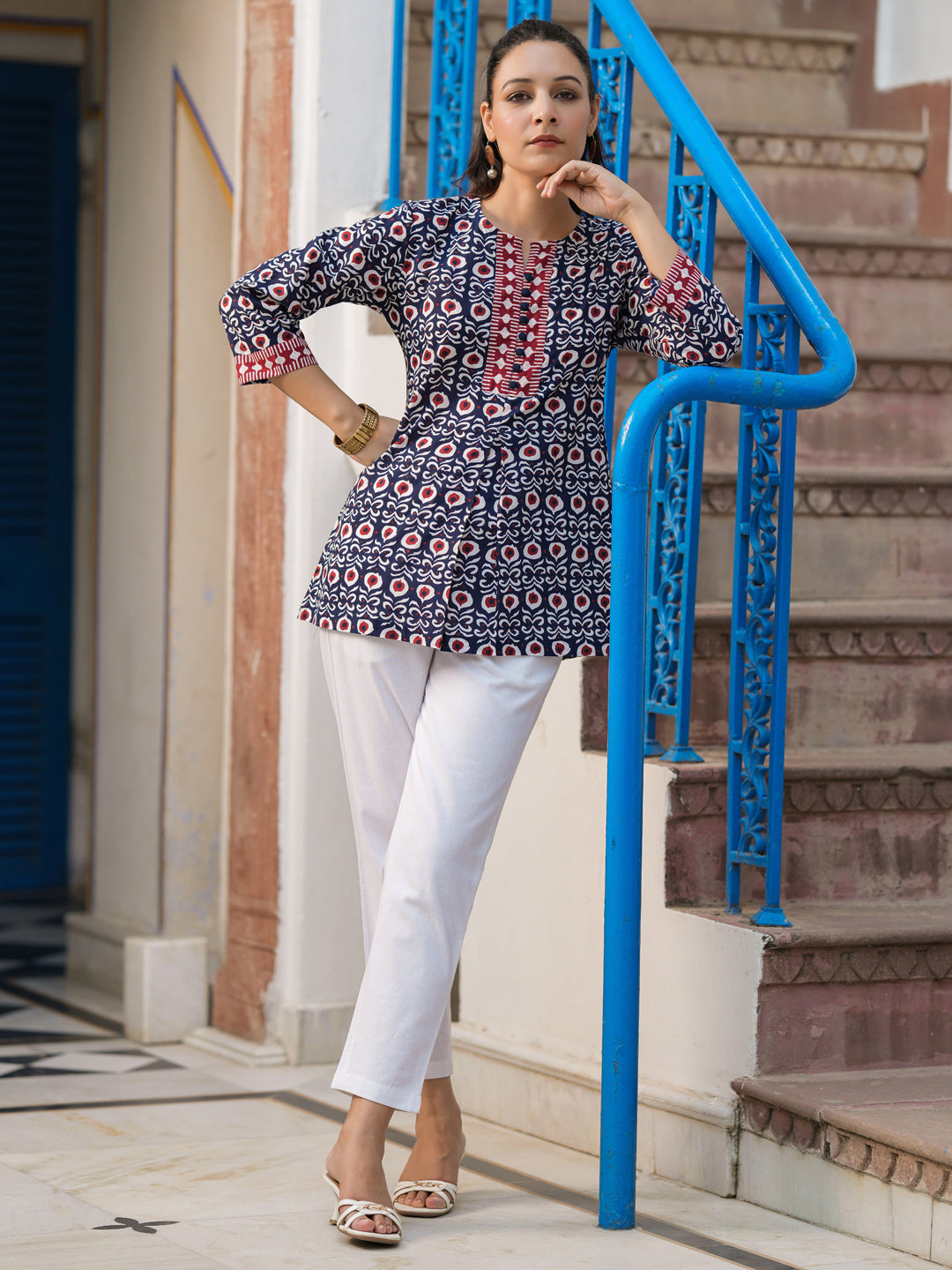 Women Ethnic Motifs Printed Cotton Top